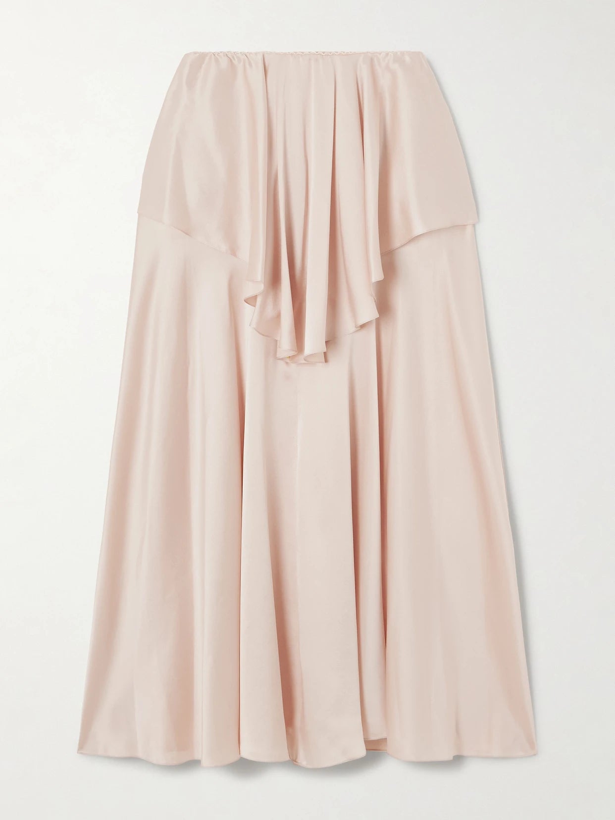 Image of a model wearing Skirts. Product name - Layered Silk-satin Midi Skirt in Baby pink colour by brand - Chloé