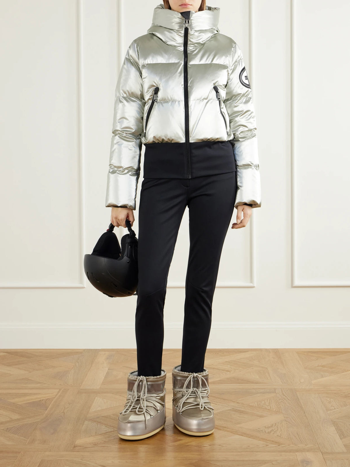 Image of Coats & Jackets. Product name - Bombardino Hooded Ski Jacket in Silver colour by brand - Goldbergh