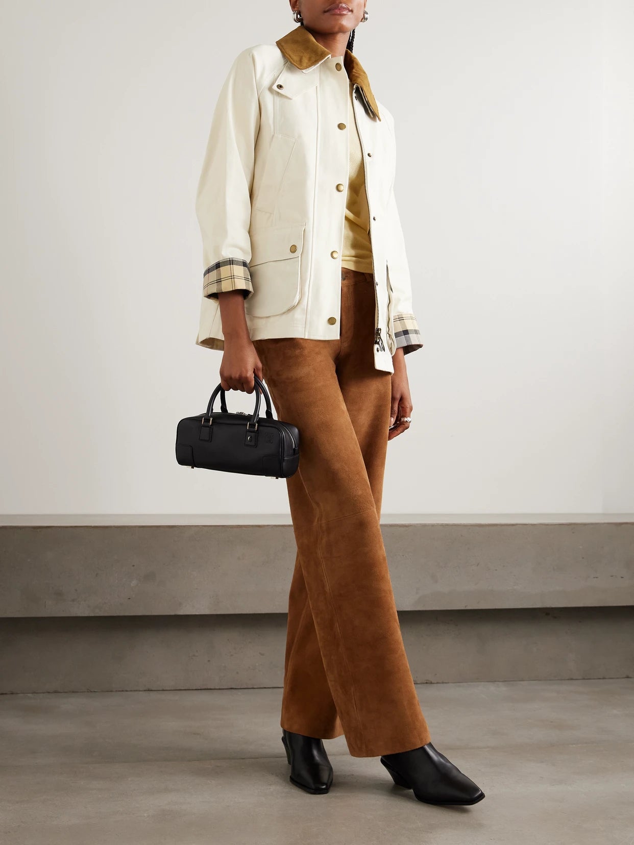 Image of Coats & Jackets. Product name - Modern Beadnell Corduroy-trimmed Waxed-cotton Jacket in Off-white colour by brand - Barbour