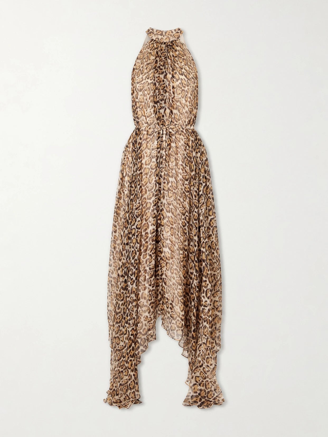 Irina Asymmetric Belted Leopard-print Silk Halterneck Midi Dress