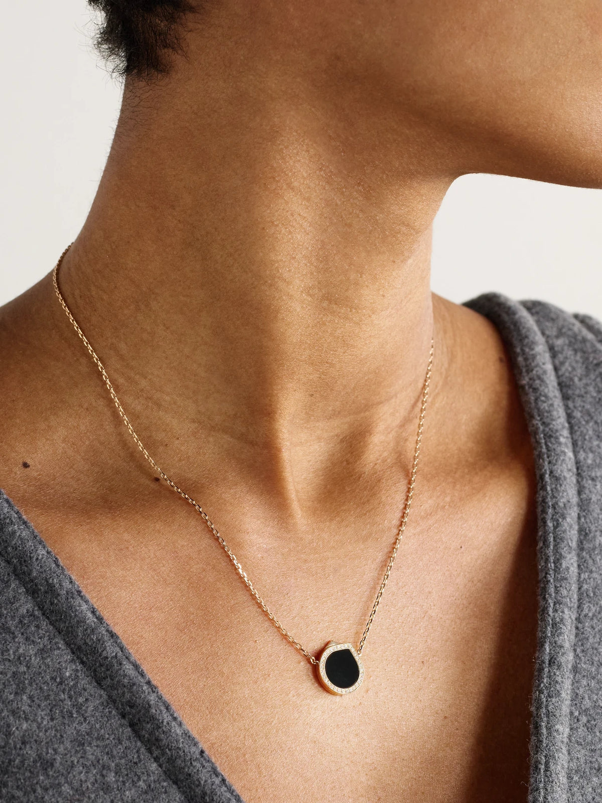 Image of Necklaces. Product name - Antifer 18-karat Rose Gold, Onyx And Diamond Necklace in Black colour by brand - Repossi