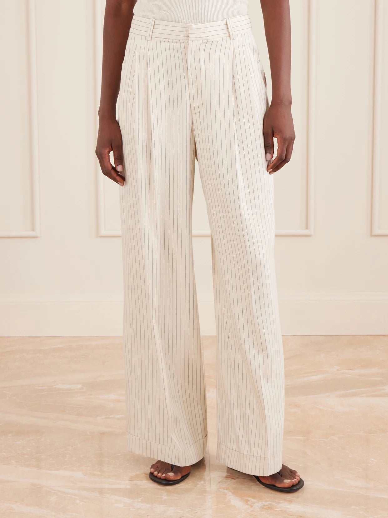 Avenue Pleated Striped Woven Wide-leg Pants