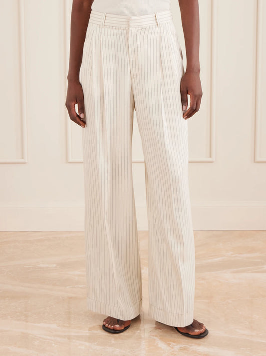 Avenue Pleated Striped Woven Wide-leg Pants