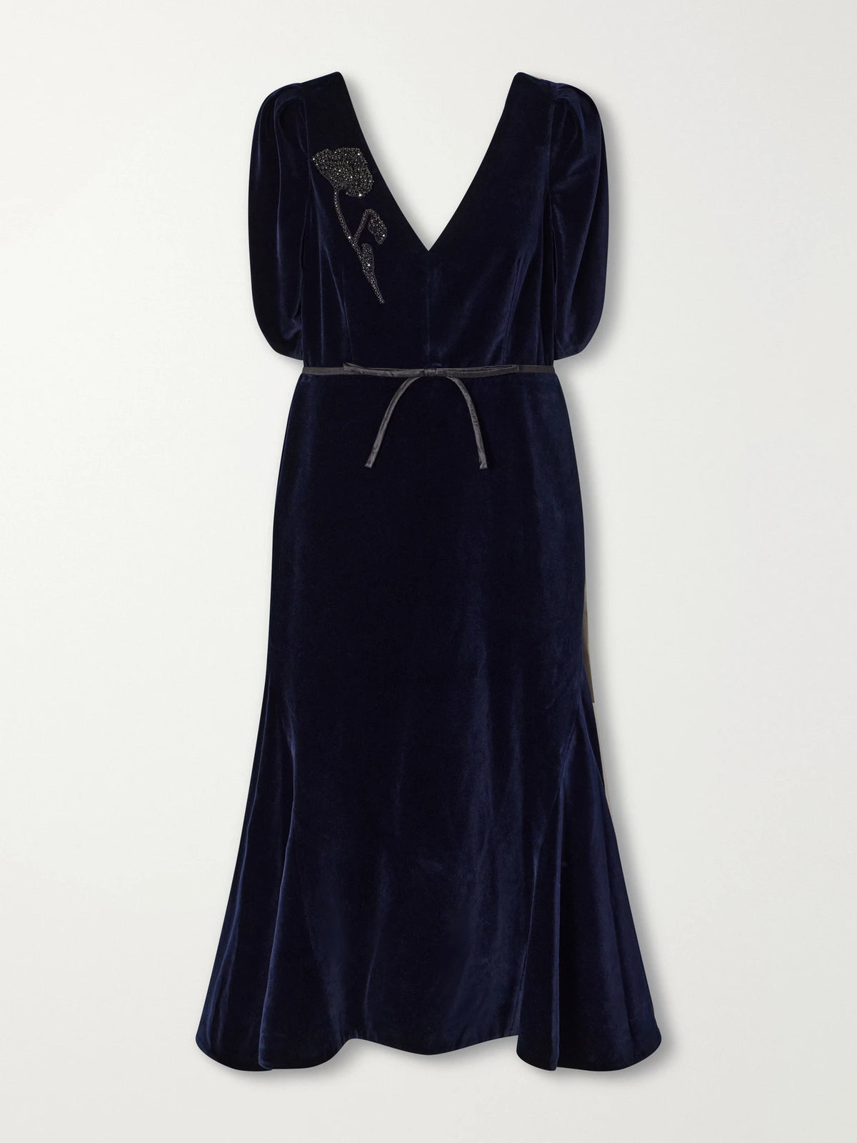 Erdem Bead-embellished Satin-trimmed Cotton-velvet Midi Dress
