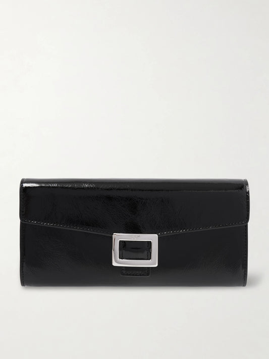 Belle Vivier Buckled Patent-leather Clutch