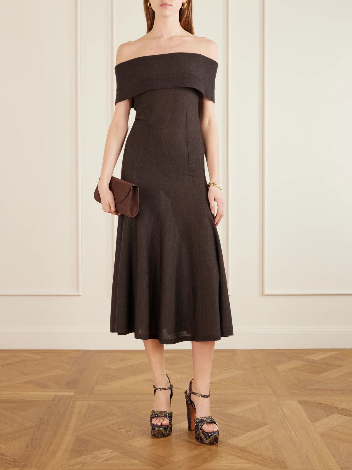 Image of Heels. Product name - Angela Sequin-embellished Striped Woven Platform Sandals in Brown colour by brand - Missoni