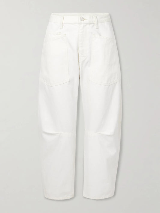 Image of Jeans. Product name - Shon Cotton-blend Twill Tapered Pants in Cream colour by brand - Nili Lotan