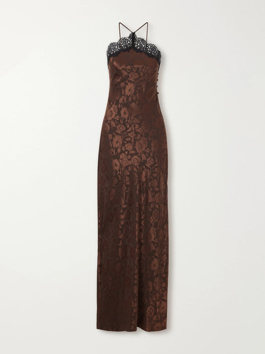 Veronica Beard Rue Lace-trimmed Floral-jacquard Silk-blend Satin Gown