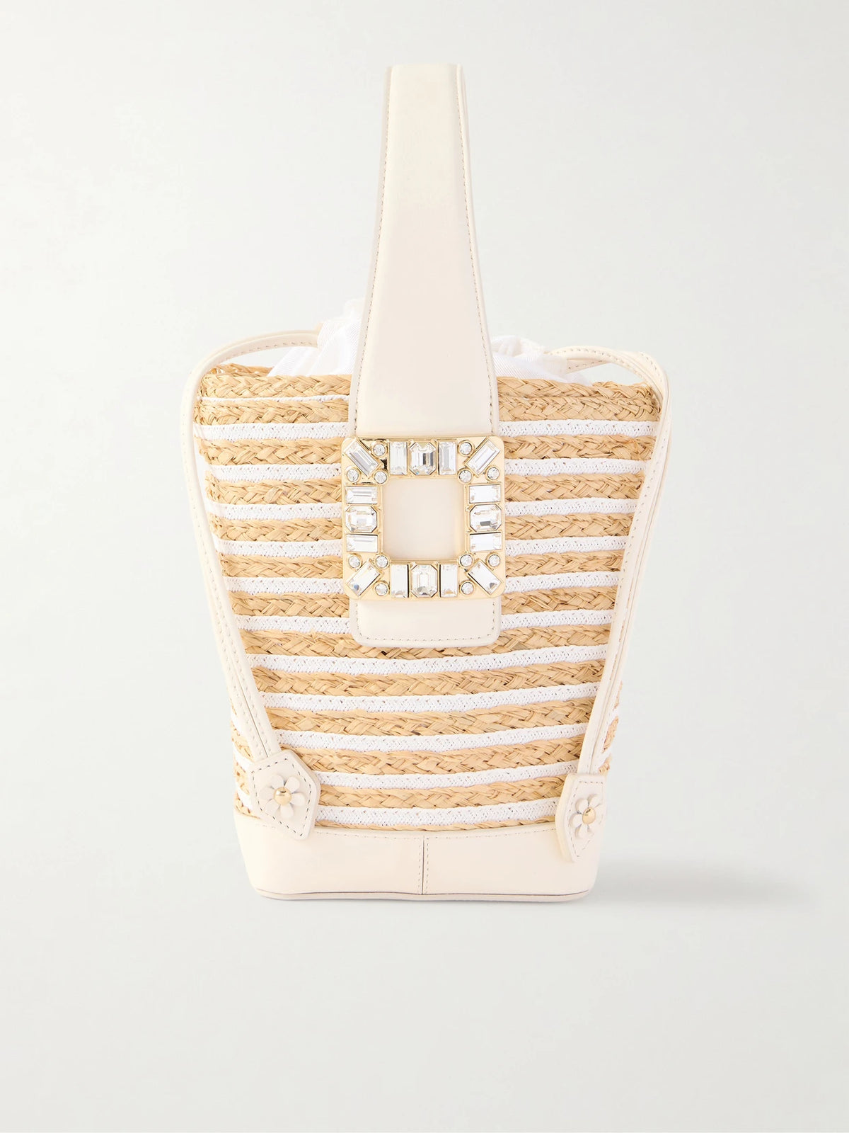Viv' Skate Embellished Leather-trimmed Striped Woven Raffia Clutch