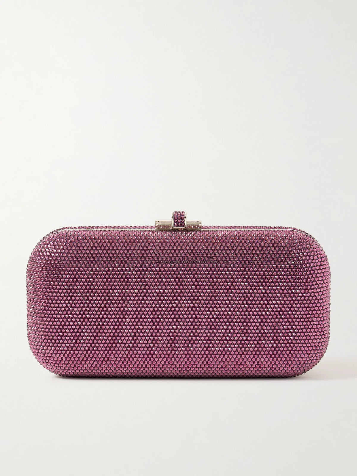 Long Slide Crystal-embellished Silver-tone Clutch