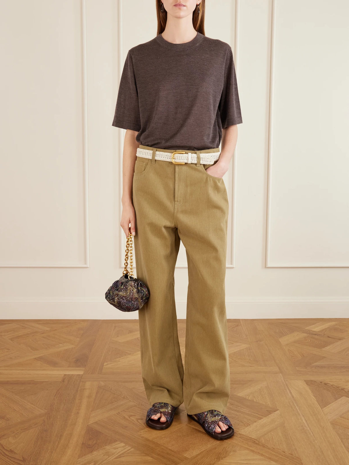 Image of Sandals. Product name - Viola Sequin-embellished Striped Woven Sandals in Brown colour by brand - Missoni