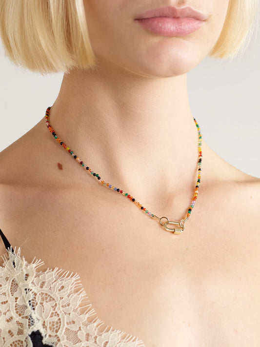 Image of Necklaces. Product name - Itty Bitty Strand + Babylock 14-karat Gold Agate Necklace in Multi colour by brand - Marla Aaron
