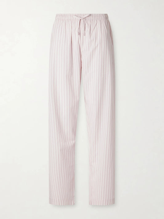Image of Lingerie. Product name - Striped Organic Cotton Pajama Pants in Baby pink colour by brand - TEKLA