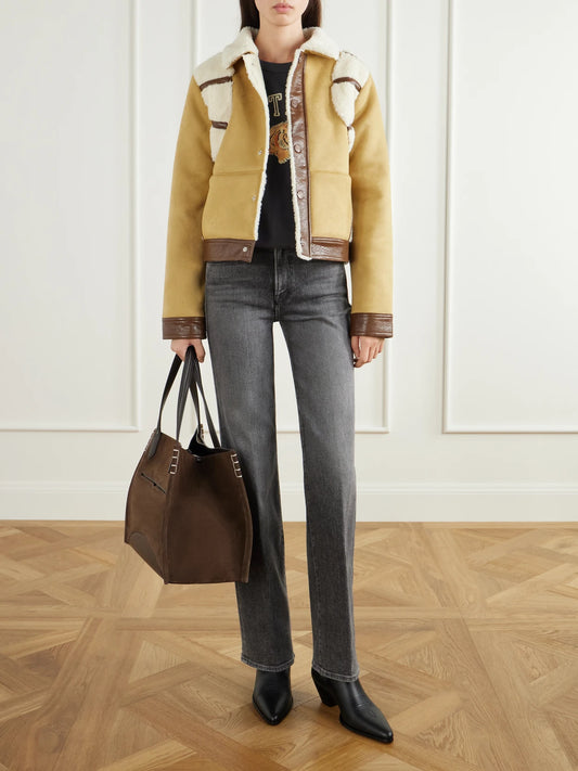 Image of Coats & Jackets. Product name - The Tripper Puffer Plush-trimmed Jacket in Camel colour by brand - Mother