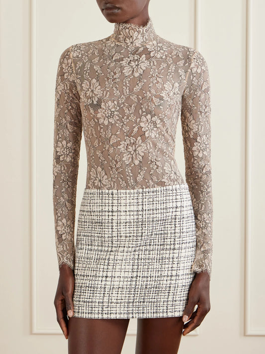 Scalloped Lace Jersey Bodysuit