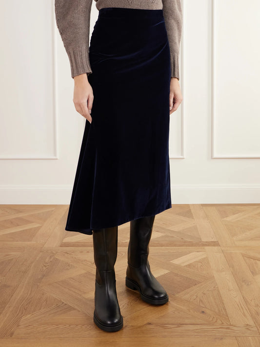 Erdem Draped Asymmetric Cotton-velvet Midi Skirt