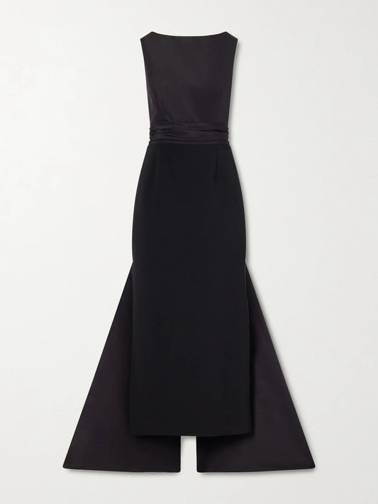 Image of Dresses. Product name - Bow-detailed Faille Gown in Black colour by brand - Carolina Herrera