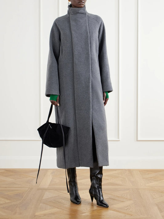 Image of Coats & Jackets. Product name - High-collar Fleece Coat in Gray colour by brand - Colleen Allen