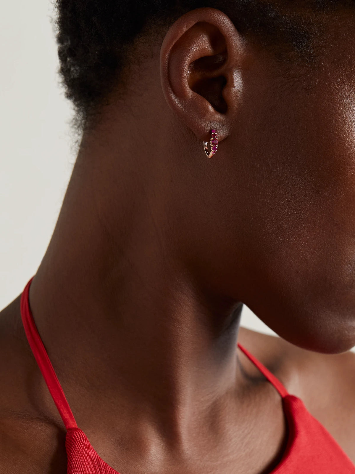 Image of Earrings. Product name - Rivulet Medium 18-karat Rose Gold Ruby Hoop Earrings in Red colour by brand - Ileana Makri