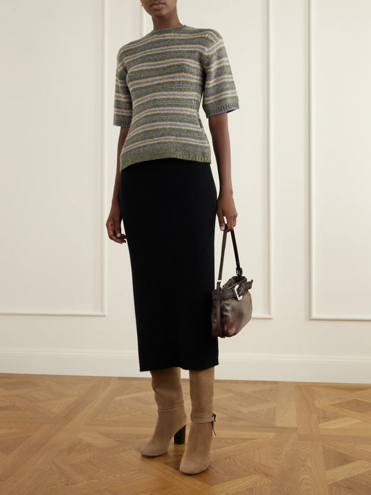 Image of Boots. Product name - Roomy 70 Suede Knee Boots in Beige colour by brand - Tory Burch
