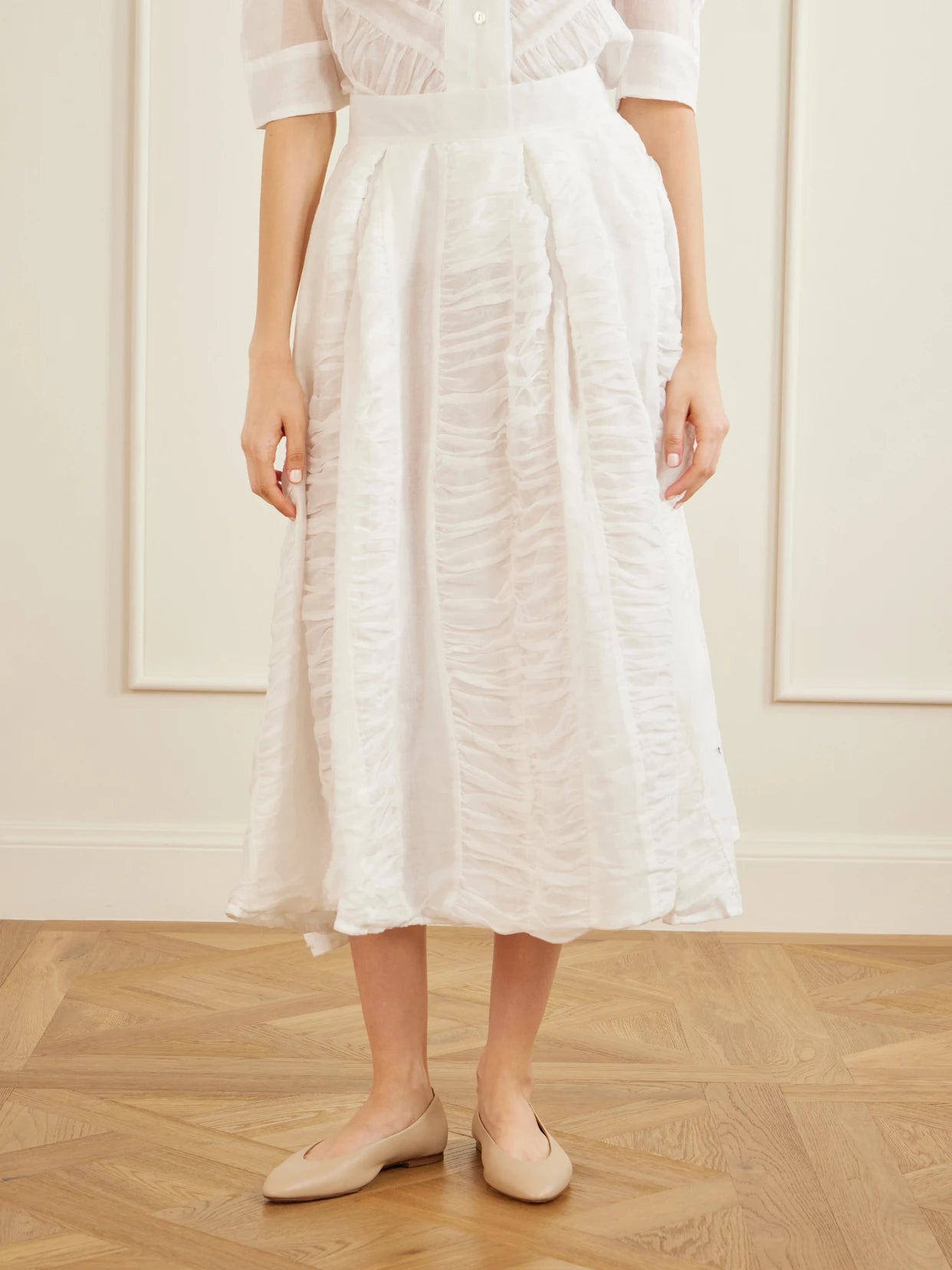 Wynona Ruched Cotton-gauze Midi Skirt
