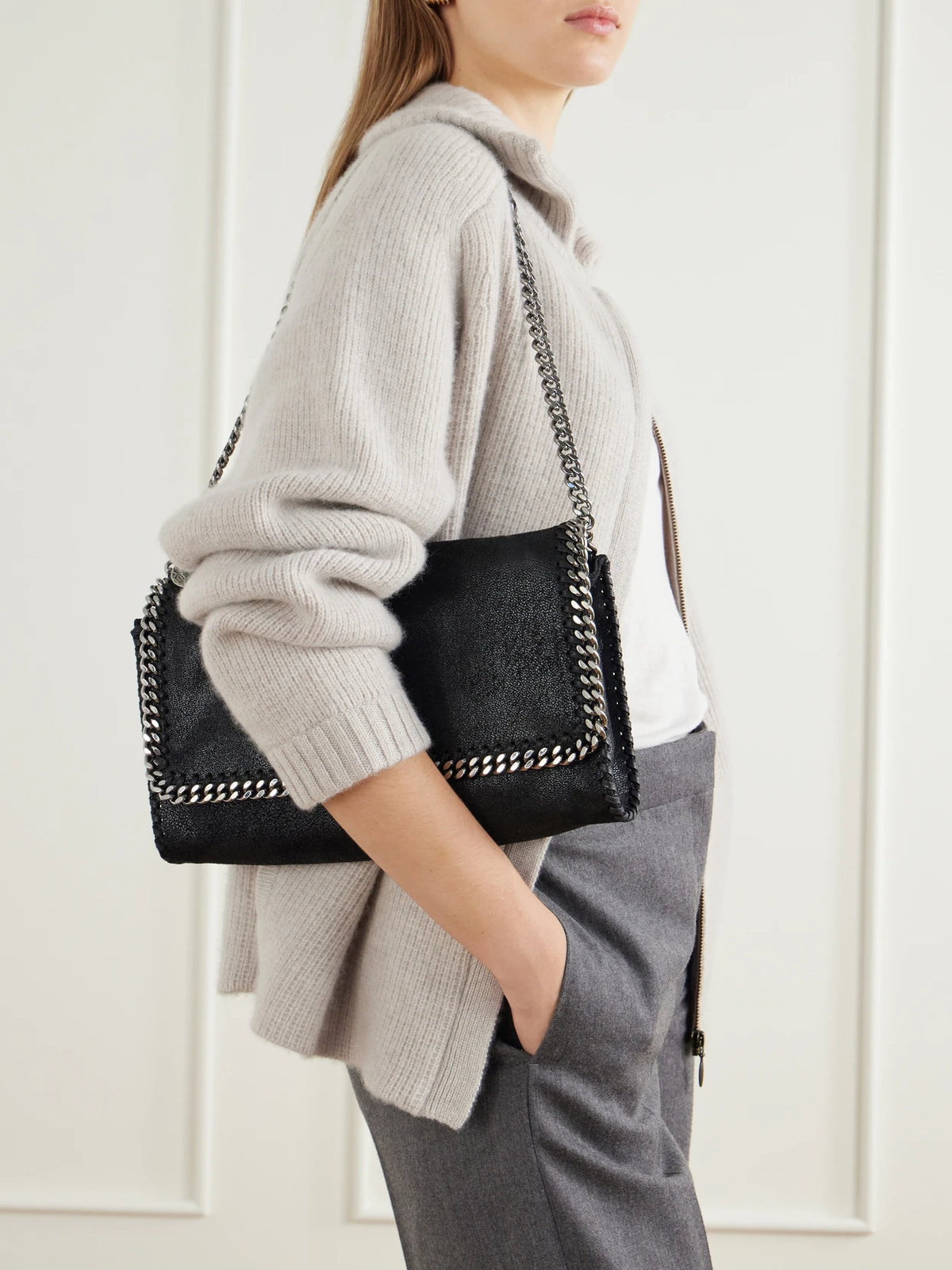 Image of Bags. Product name - Flabella Flap Vegetarian Material Shoulder Bag in Black colour by brand - Stella McCartney