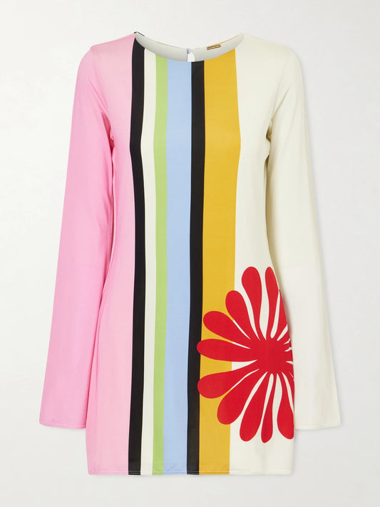Image of Dresses. Product name - Maisha Printed Stretch-jersey Mini Dress in Pink colour by brand - Cala de la Cruz