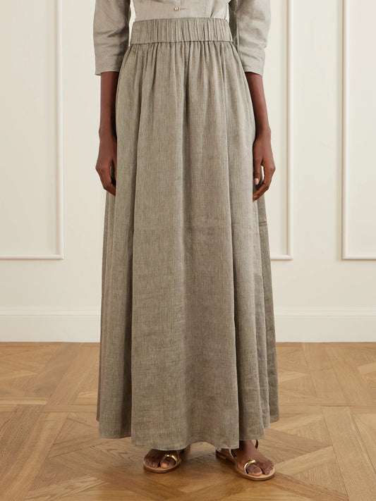 Aria Striped Linen And Silk-blend Maxi Skirt