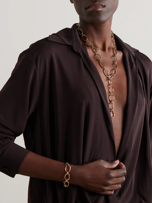 Image of Necklaces. Product name - Oval Link Chain 18-karat Gold Necklace And Bracelet Set in Multi colour by brand - FoundRae