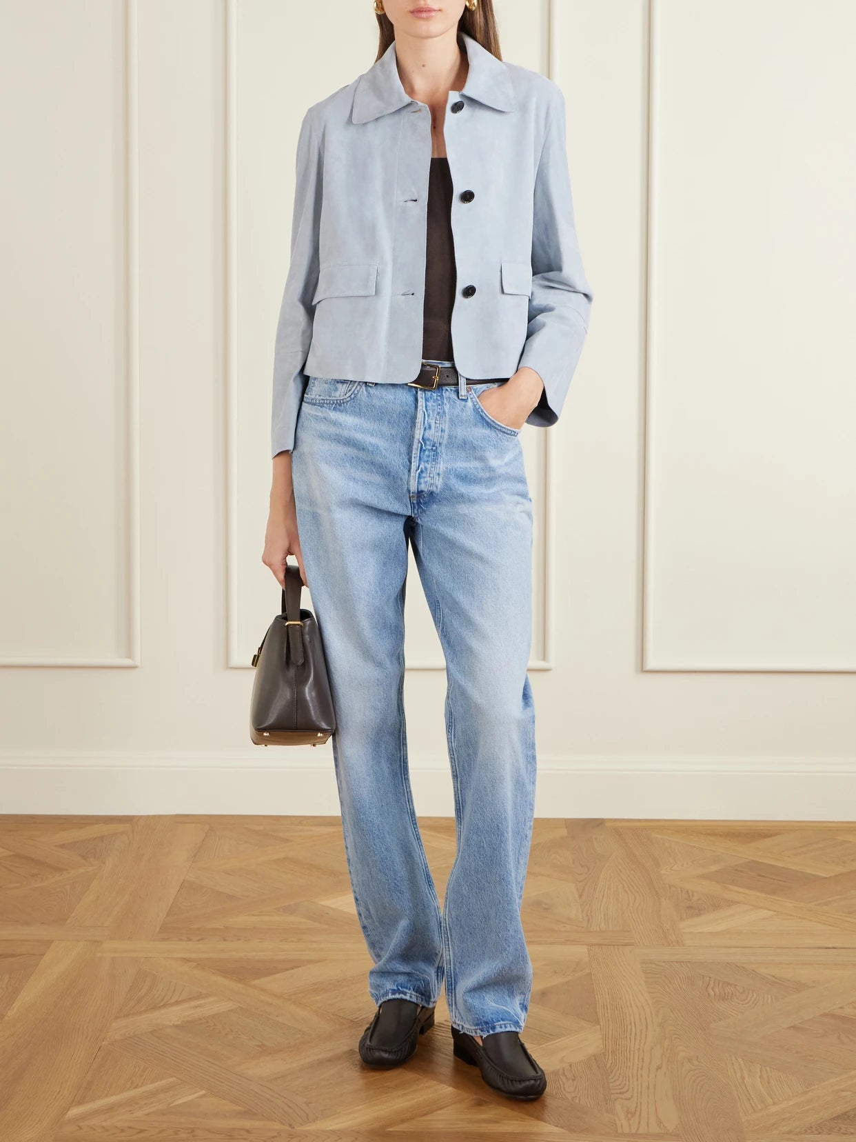 Image of Coats & Jackets. Product name - Fem Suede Jacket in Blue colour by brand - ARMA