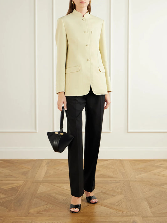 Image of Coats & Jackets. Product name - Alef Wool-blend Gabardine Jacket in Yellow colour by brand - LIBEROWE