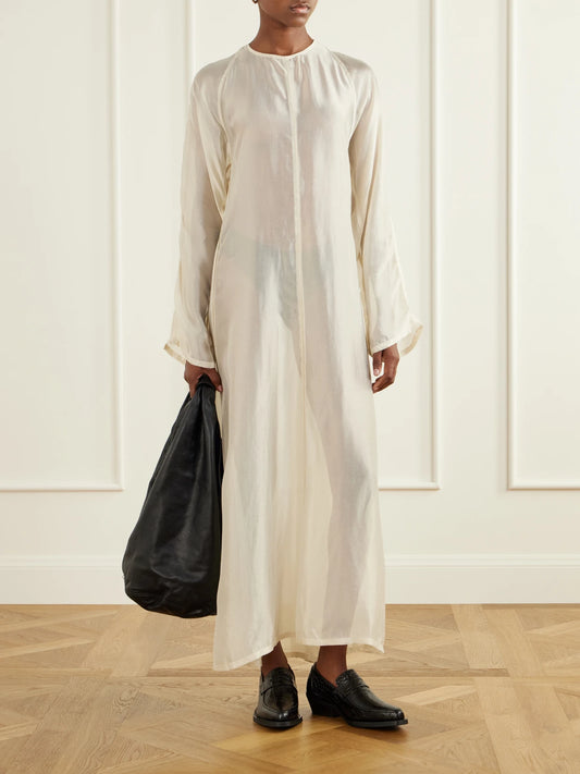 Image of Dresses. Product name - Shift Satin Maxi Dress in Cream colour by brand - Our Legacy
