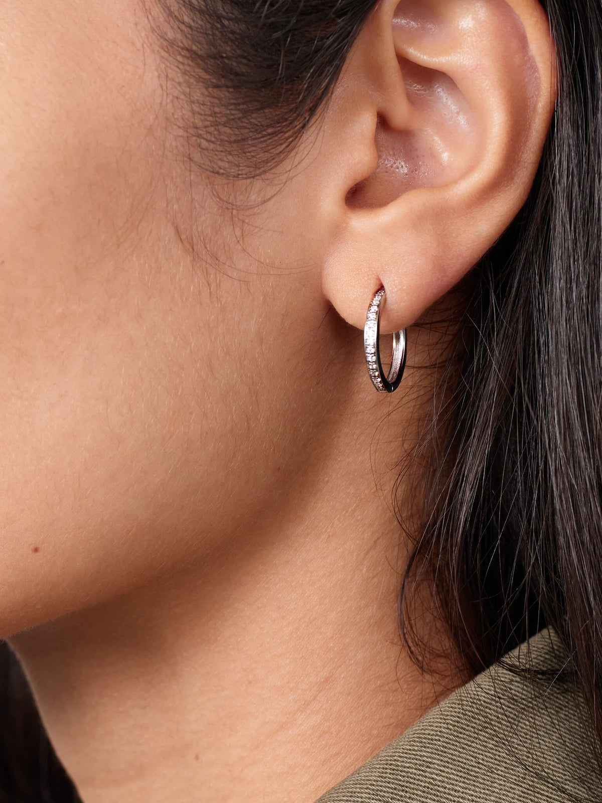 Image of Earrings. Product name - Large 18-karat White Gold Diamond Hoop Earrings in Silver colour by brand - KOLOURS JEWELRY