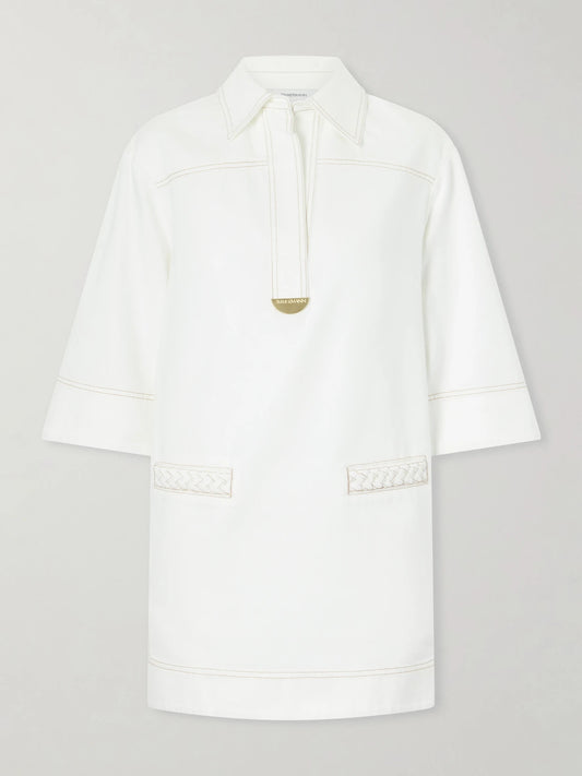Image of Dresses. Product name - Roselight Paneled Denim Mini Dress in White colour by brand - Zimmermann