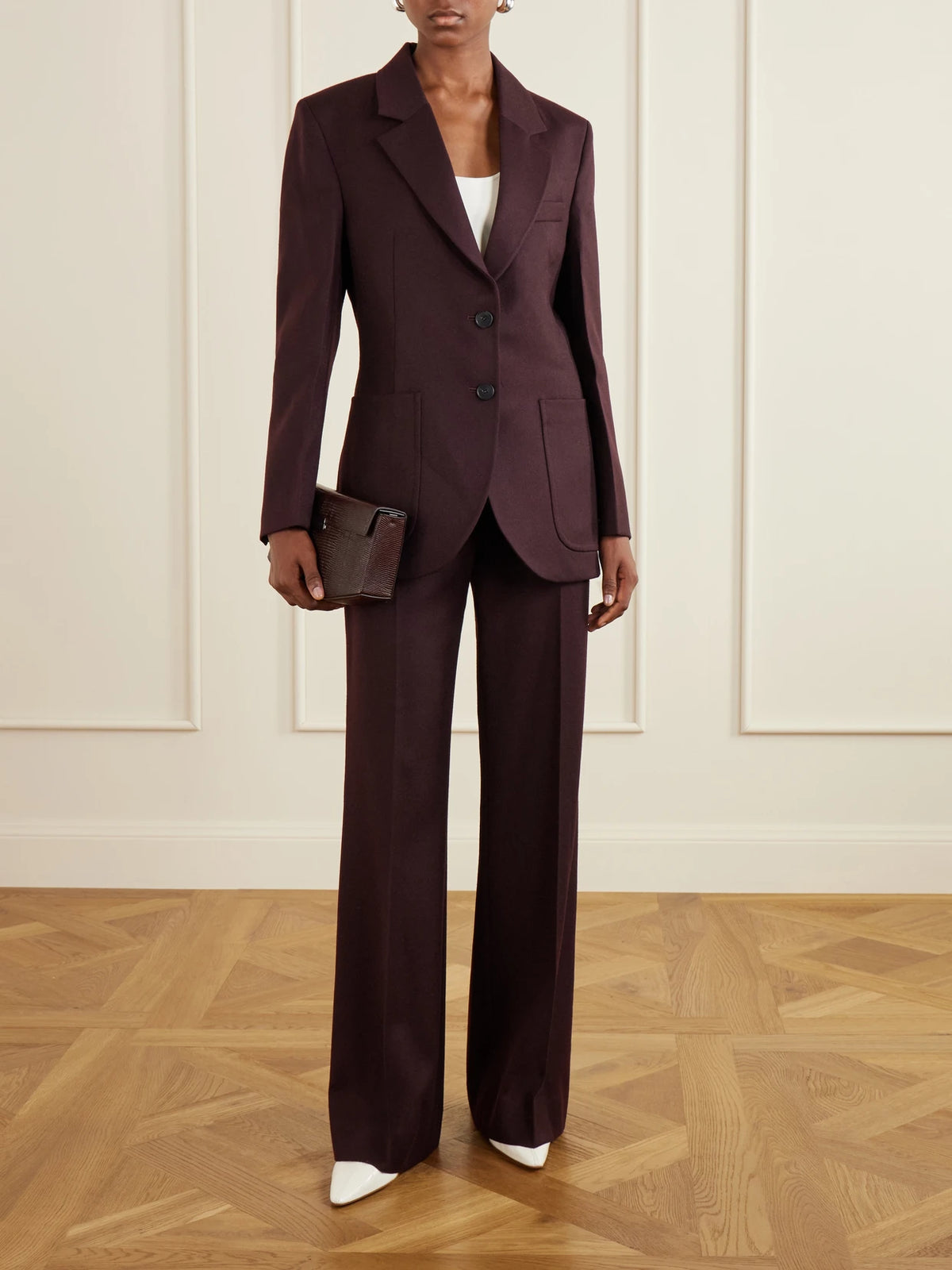 Image of Coats & Jackets. Product name - Katherine Wool Jacket in Burgundy colour by brand - Victoria Beckham