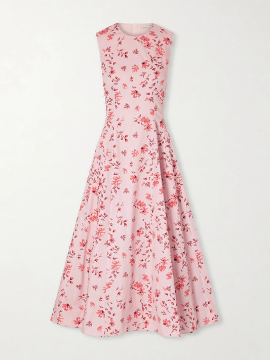 Image of Dresses. Product name - Chelsea Pleated Floral-print Organic Cotton-poplin Midi Dress in Baby pink colour by brand - Emilia Wickstead