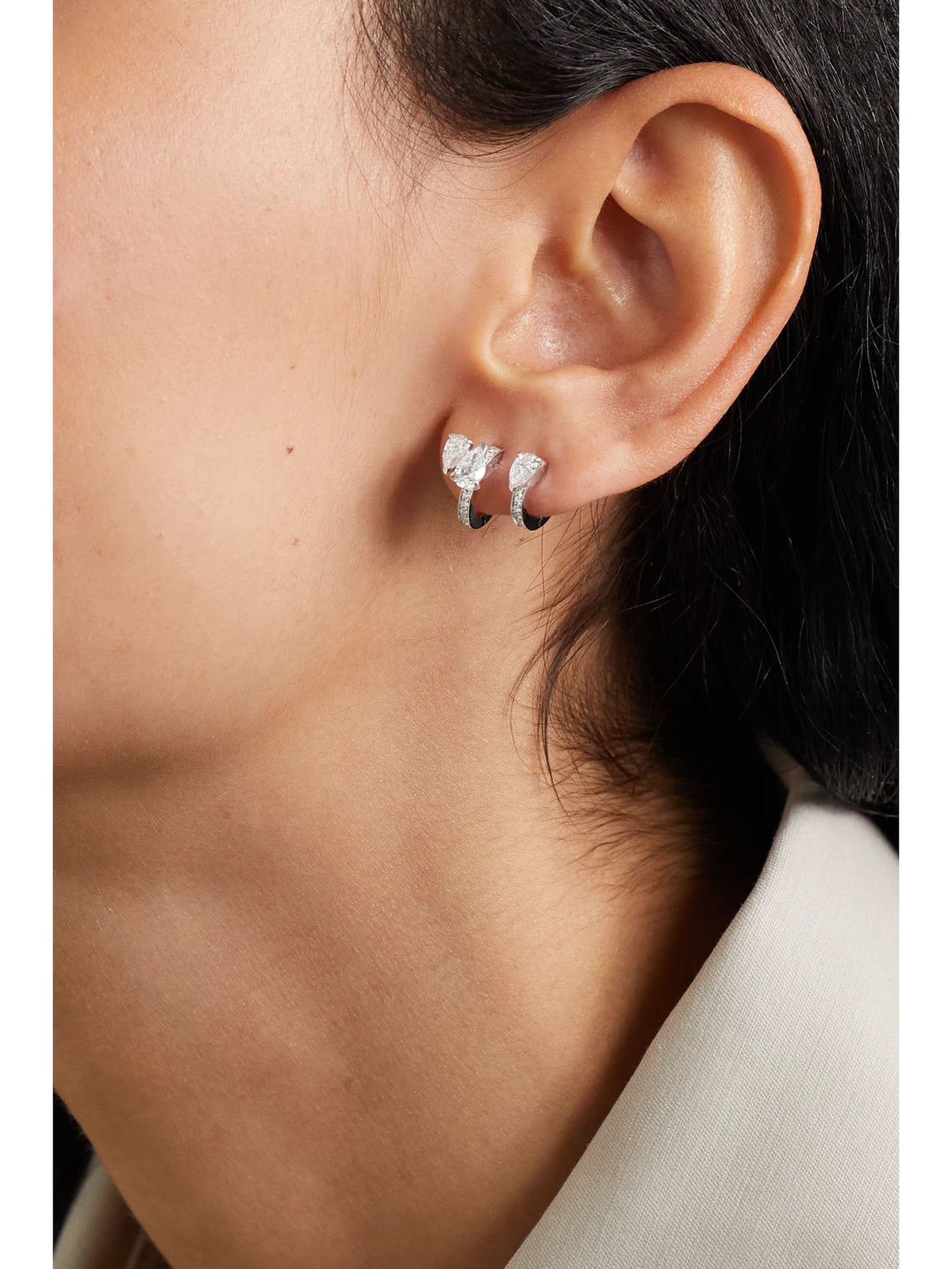 Image of Earrings. Product name - Serti Sur Vide 18-karat White Gold Diamond Single Earring in Multi colour by brand - Repossi