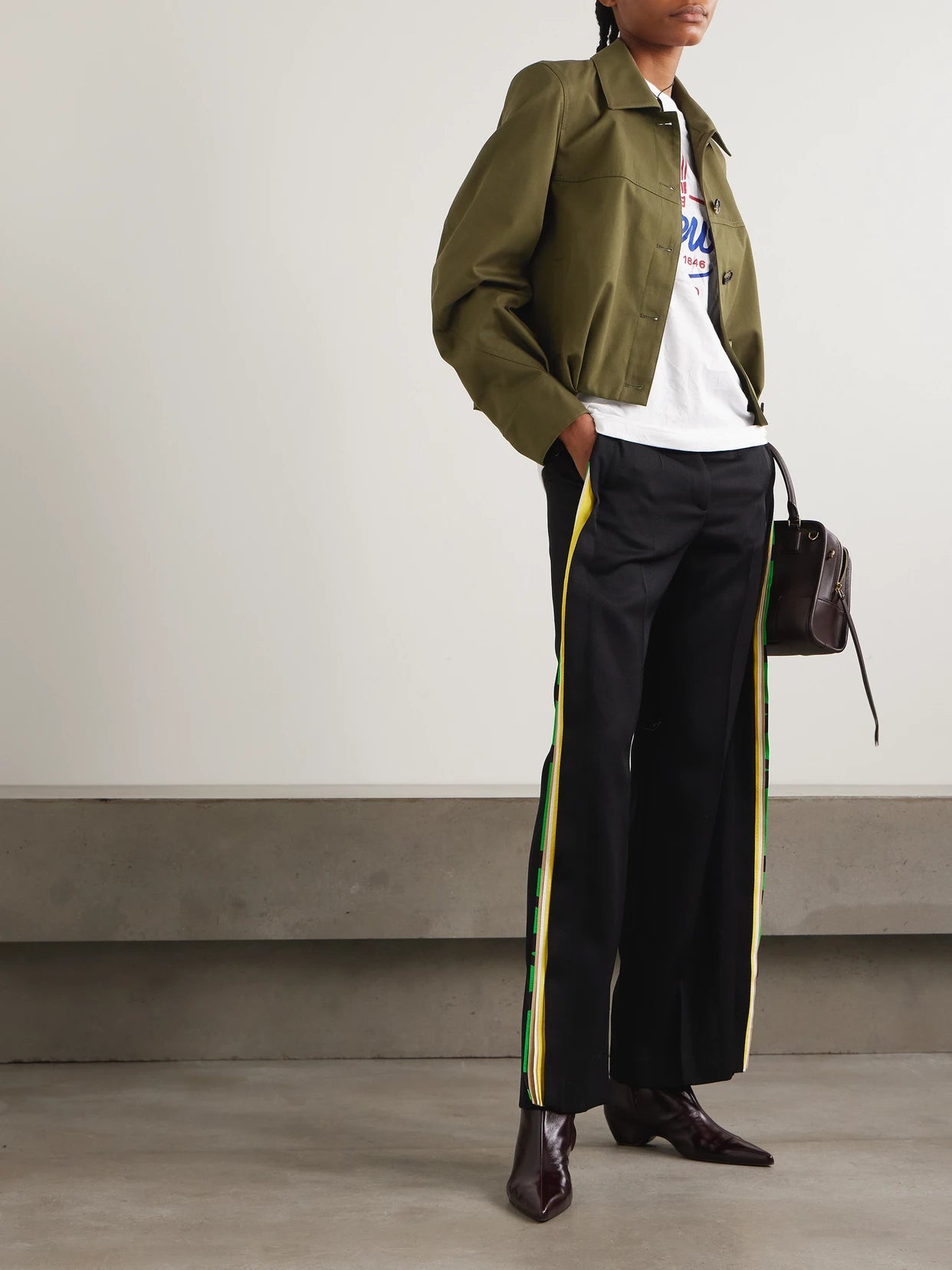 Image of Coats & Jackets. Product name - Embroidered Cotton And Silk-blend Jacket in Army green colour by brand - LOEWE