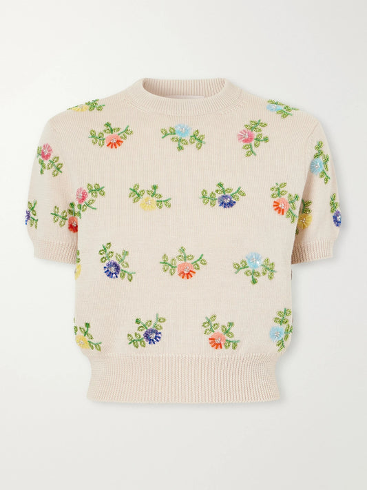 RABANNE Floral-embellished Merino Wool Sweater