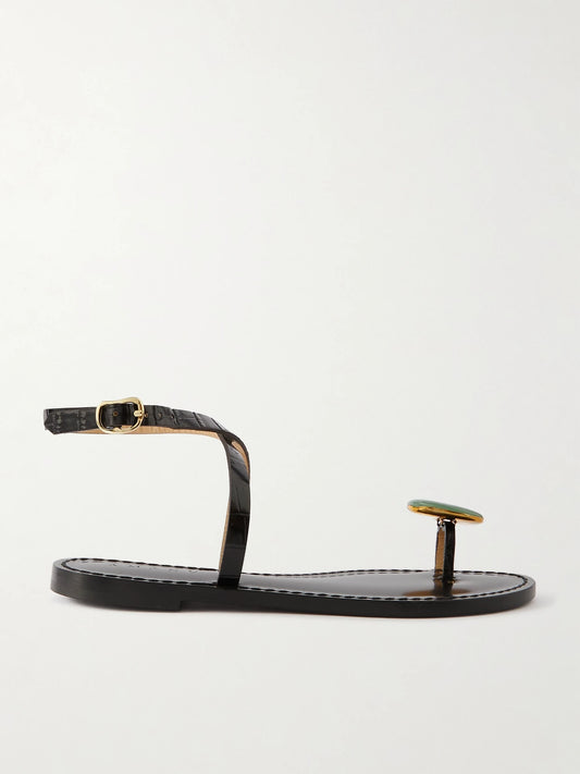 The Kigali Aventurine-embellished Croc-effect Leather Sandals