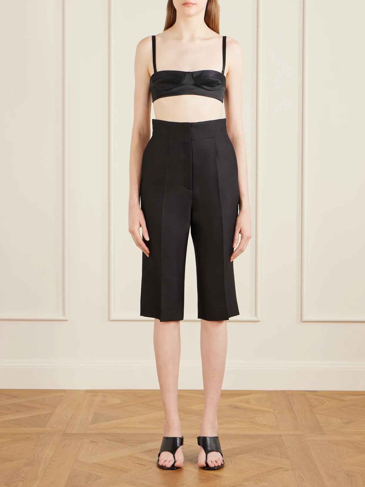 Image of Lingerie. Product name - Selah Cotton-blend Satin Bralette in Black colour by brand - KHAITE