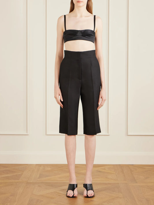 Image of Lingerie. Product name - Selah Cotton-blend Satin Bralette in Black colour by brand - KHAITE