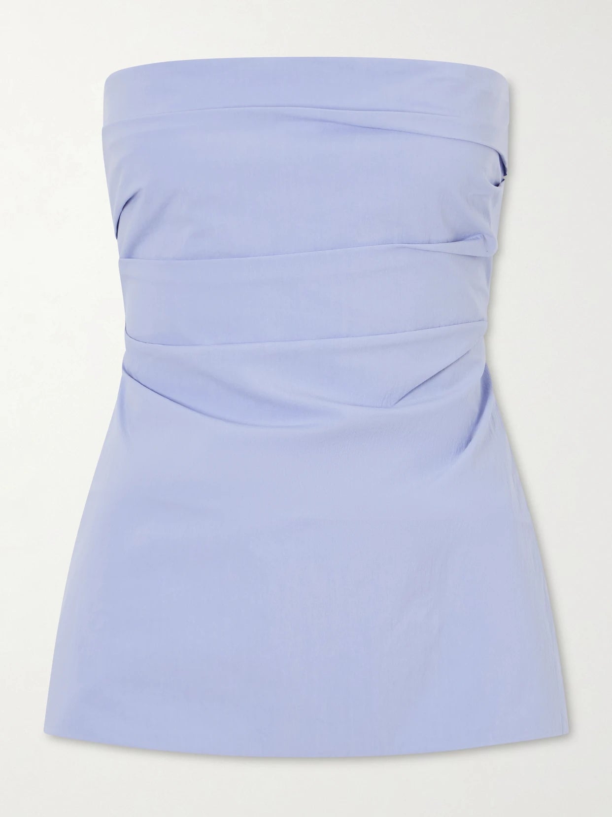 Image of a model wearing Tops. Product name - Strapless Cotton-blend Poplin Top in Light blue colour by brand - ST. AGNI