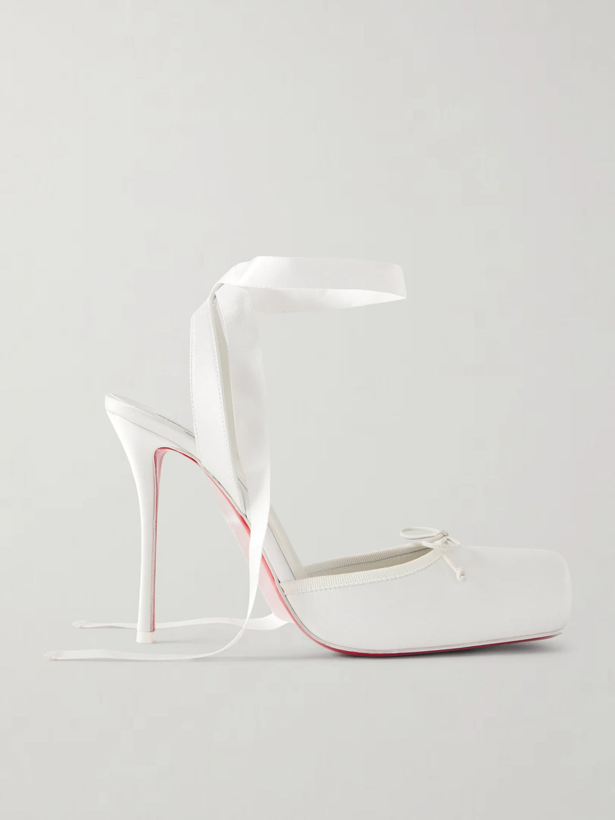 Cassia Lace Up 100 Crepe Satin Squared Toe Ballerina Pump