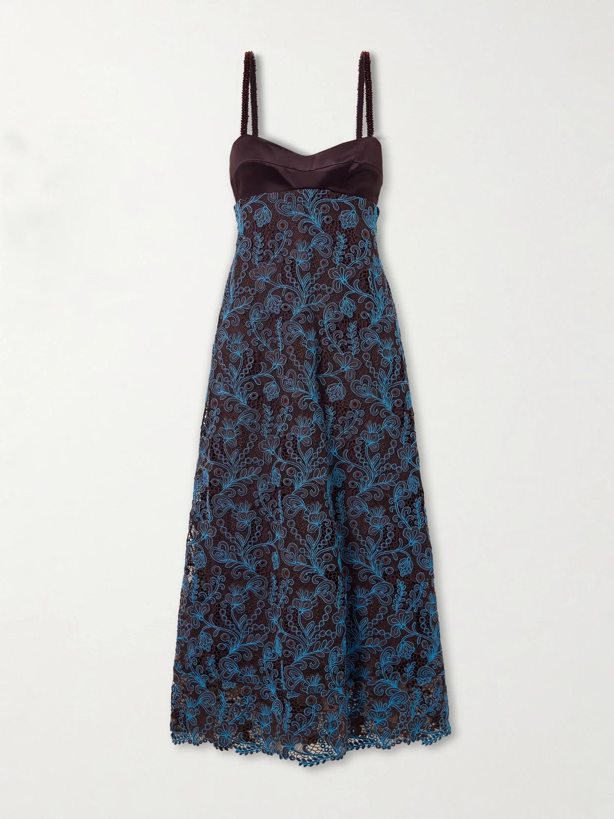 Francine Bead-embellished Satin-trimmed Guipure Lace Midi Dress