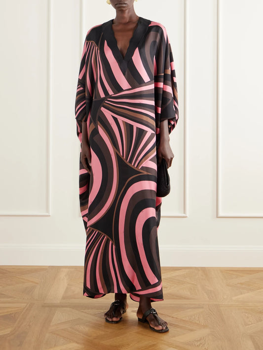 Image of Dresses. Product name - Scalloped Printed Silk-twill Kaftan in Multi colour by brand - PUCCI