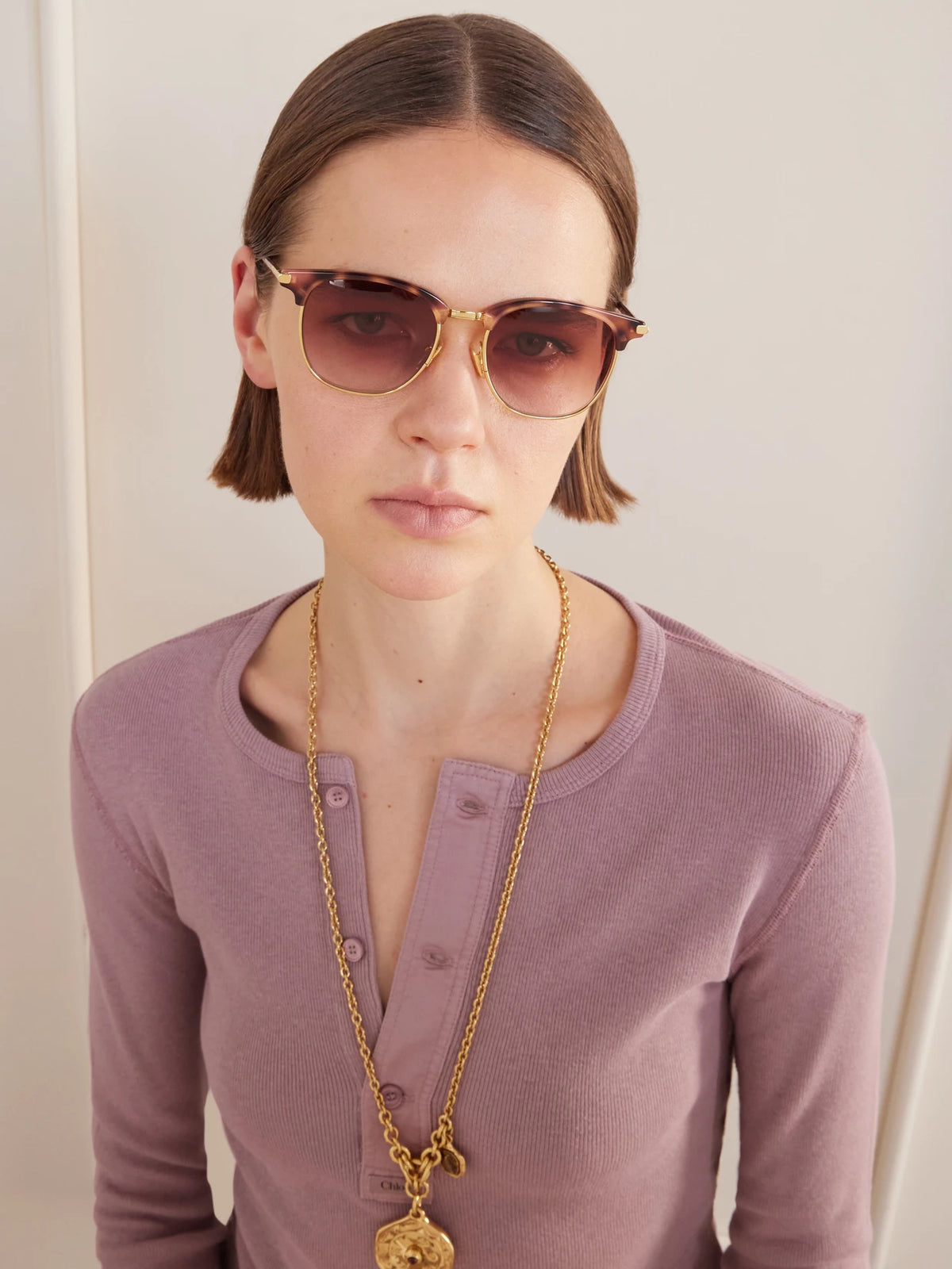 Image of Sunglasses. Product name - Tubolar D-frame Acetate And Gold-tone Sunglasses in Tortoiseshell colour by brand - Chloé