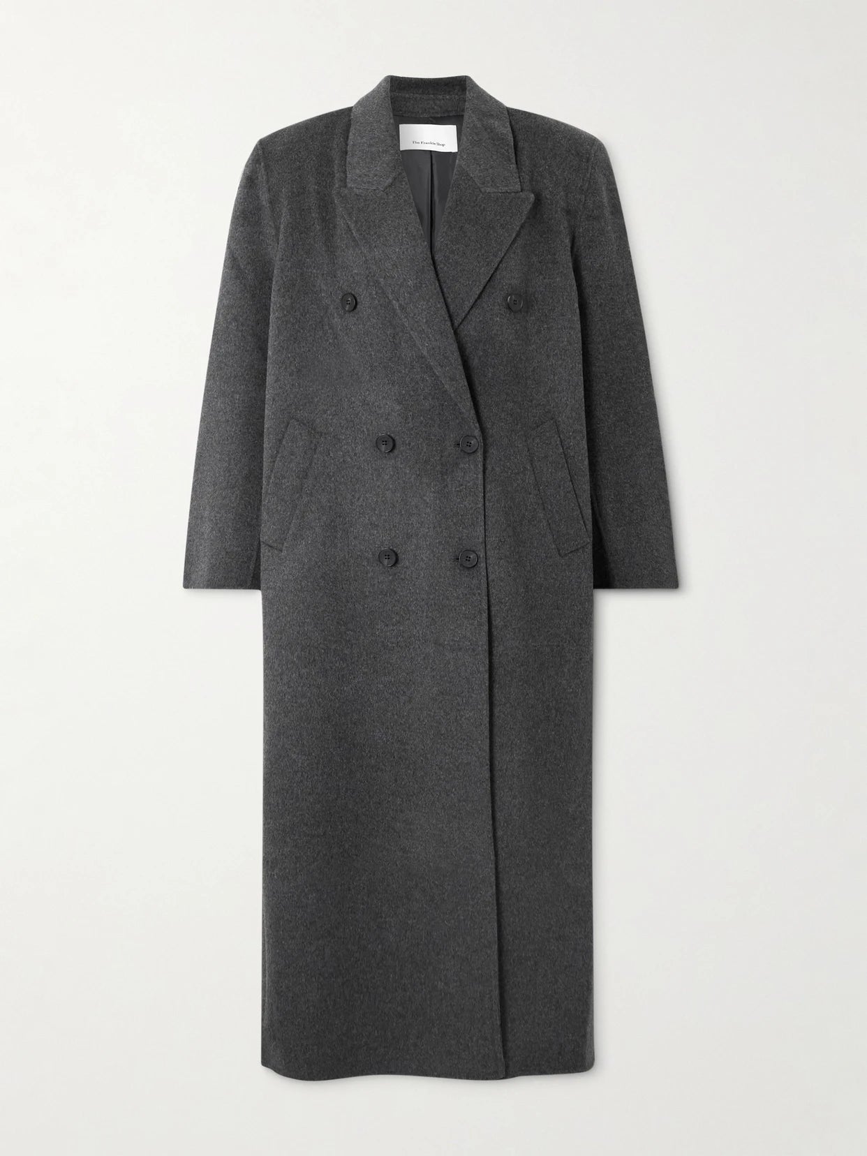 Image of Coats & Jackets. Product name - Gaia Double-breasted Wool-blend Coat in Dark gray colour by brand - The Frankie Shop