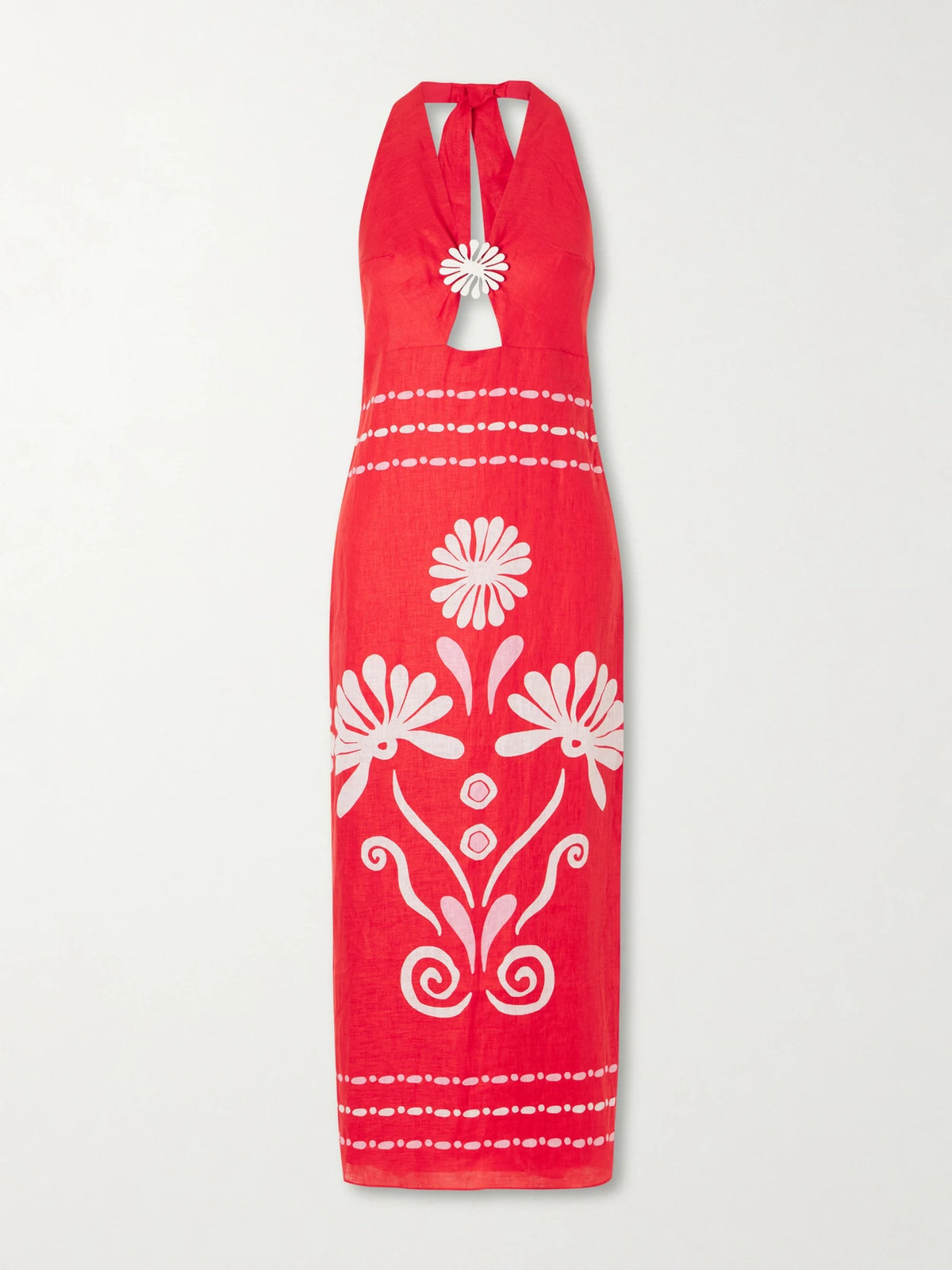Cala de la Cruz Orly Embellished Cutout Printed Linen Maxi Dress