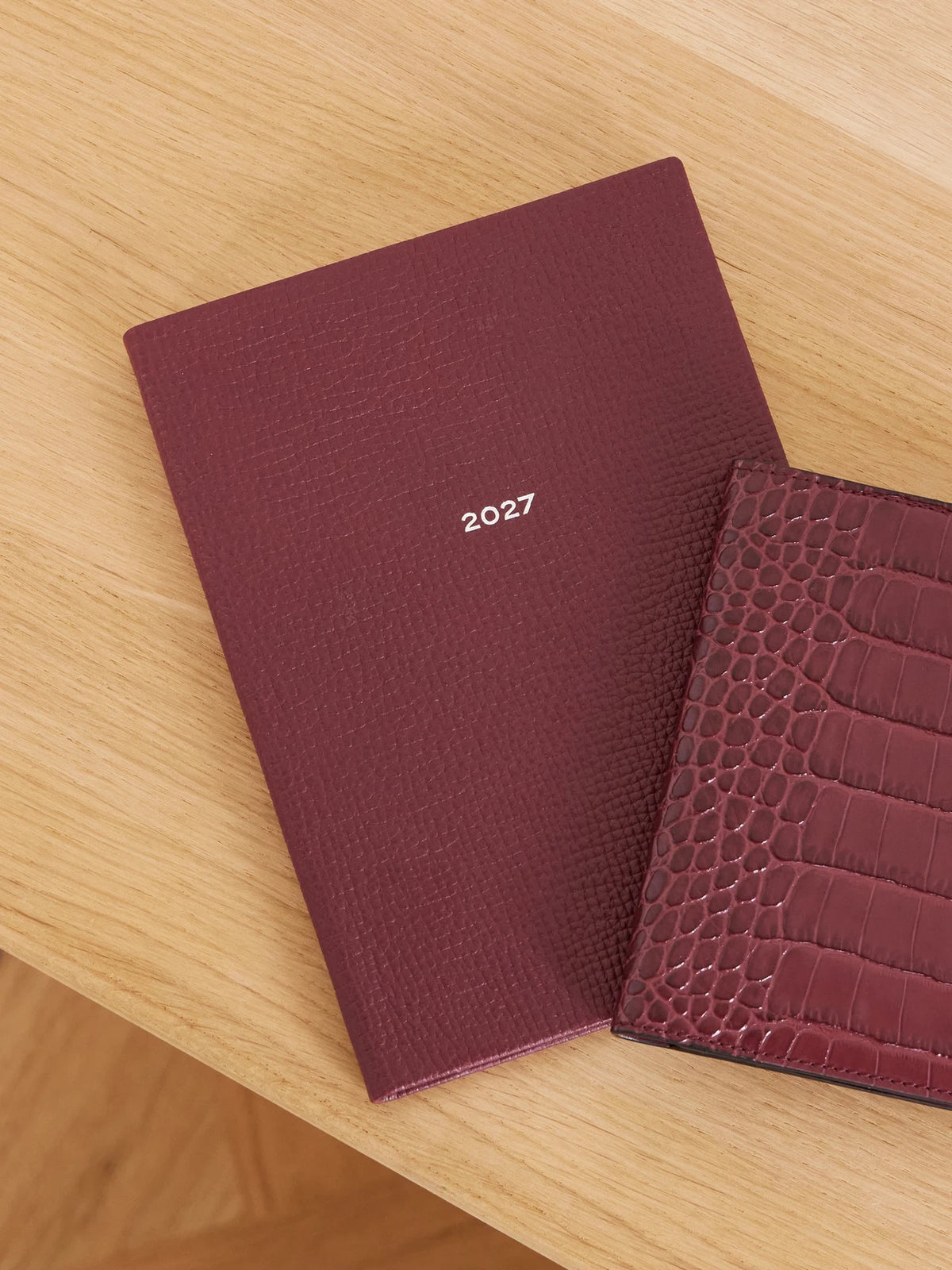 Image of Decor. Product name - Ludlow Soho 2027 Leather Diary in Burgundy colour by brand - Smythson